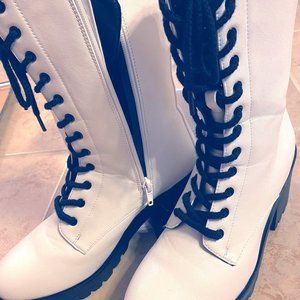 Forever 21 Faux Leather White Combat Boots